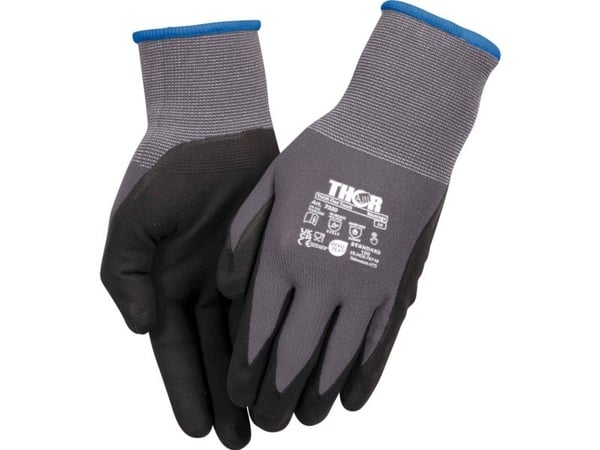 Nitrilhandske, fingerimpregnerad, THOR Flex, 6, svart, nitril/polyester - (12 st)