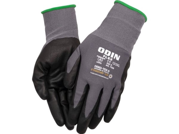 Fingerdyppet nitrilhandske, ODIN Flex, 12, grå, nitril/polyester - (12 stk.)
