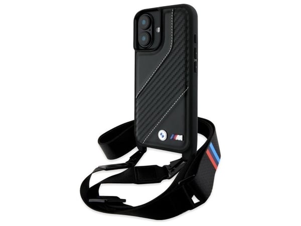 BMW BMHCP16M23PSCCK Apple iPhone 16 Plus 6,7" etui for telefon svart / etui for telefon svart M Edition karbonstripe og stropp
