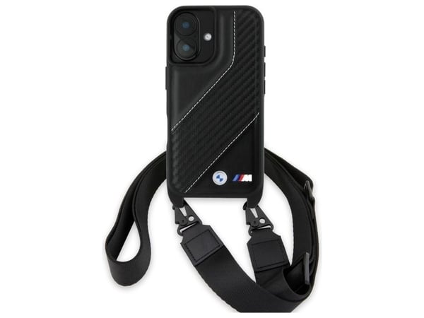 BMW BMHCP16M23PSCCK Apple iPhone 16 Plus 6,7" etui for telefon svart / etui for telefon svart M Edition karbonstripe og stropp