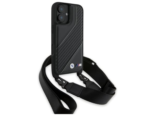BMW BMHCP16M23PSCCK Apple iPhone 16 Plus 6,7" etui for telefon svart / etui for telefon svart M Edition karbonstripe og stropp