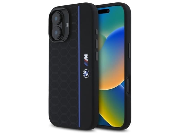 BMW BMHMP16S23SHEB Apple iPhone 16 6.1 "tapauksessa puhelimen musta Silikoni kuusikulmainen linja MagSafe