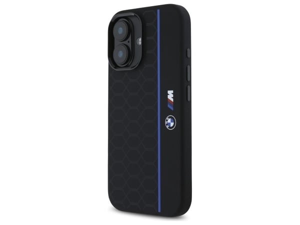 BMW BMHMP16S23SHEB Apple iPhone 16 6.1 "tapauksessa puhelimen musta Silikoni kuusikulmainen linja MagSafe