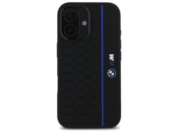 BMW BMHMP16S23SHEB Apple iPhone 16 6.1 "tapauksessa puhelimen musta Silikoni kuusikulmainen linja MagSafe