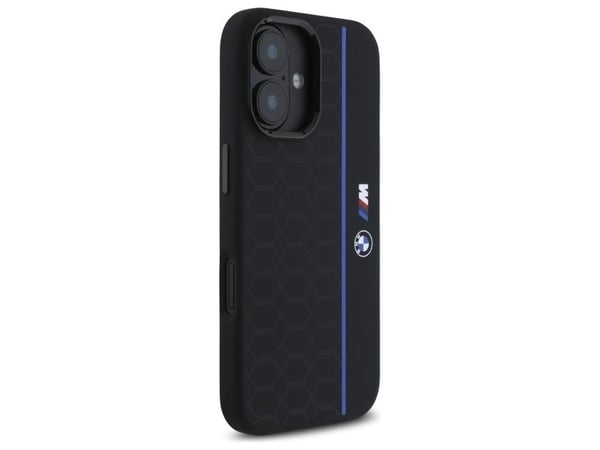 BMW BMHMP16S23SHEB Apple iPhone 16 6.1 "tapauksessa puhelimen musta Silikoni kuusikulmainen linja MagSafe
