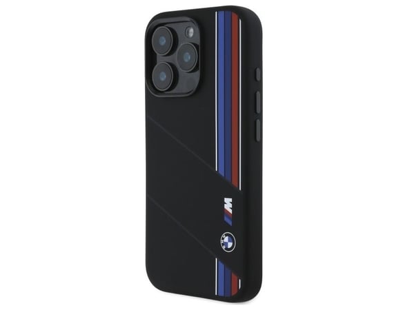 BMW BMHMP16X23SCUK Apple iPhone 16 Pro Max 6.9" telefonveske svart Silicone Cut Tricolor Lines MagSafe