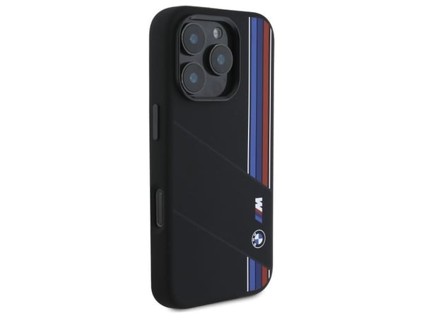 BMW BMHMP16X23SCUK Apple iPhone 16 Pro Max 6.9" telefonveske svart Silicone Cut Tricolor Lines MagSafe