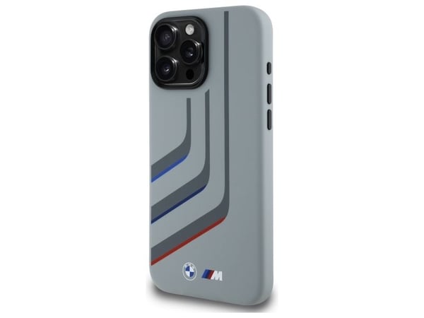 BMW BMHMP16X23SLIG iPhone 16 Pro Max 6,9" deksel i grå silikon med MagSafe Turning Lines