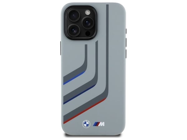BMW BMHMP16X23SLIG iPhone 16 Pro Max 6,9" deksel i grå silikon med MagSafe Turning Lines