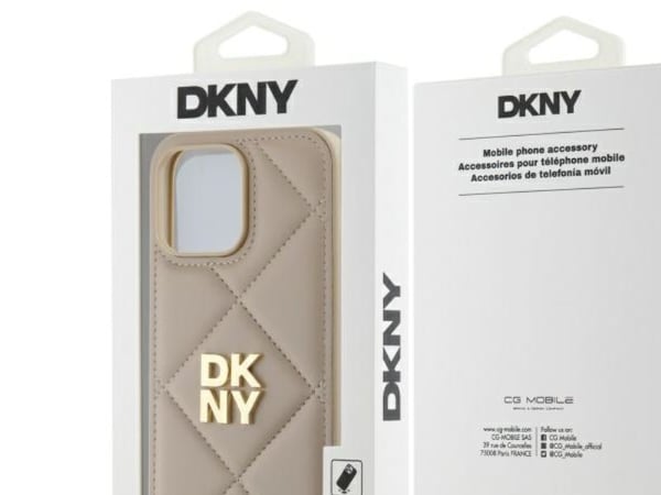 DKNY DKHCP14XPQDSLE Apple iPhone 14 Pro Max 6.7" dėklas telefonui gelsvos spalvos Quilted Stack Logo