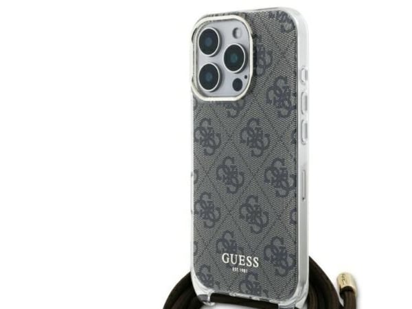 Guess GUHCP16LHC4SEW iPhone 16 Pro 6,3" dekseletui i mørkebrun crossbody-rem, 4G-print