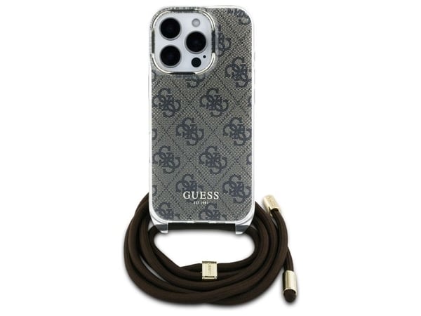 Guess GUHCP16LHC4SEW iPhone 16 Pro 6,3" dekseletui i mørkebrun crossbody-rem, 4G-print