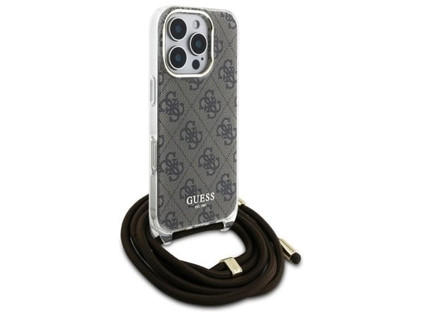Guess GUHCP16LHC4SEW iPhone 16 Pro 6,3" dekseletui i mørkebrun crossbody-rem, 4G-print