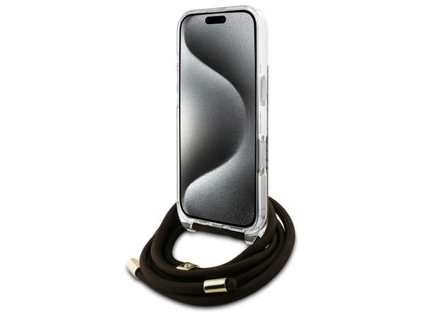 Guess GUHCP16LHC4SEW iPhone 16 Pro 6,3" dekseletui i mørkebrun crossbody-rem, 4G-print