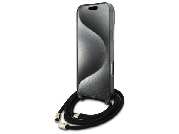 Guess GUHMP16LHCTSGNSK Apple iPhone 16 Pro 6.3" dėklas telefonui juodos spalvos Crossbody johto Script MagSafe