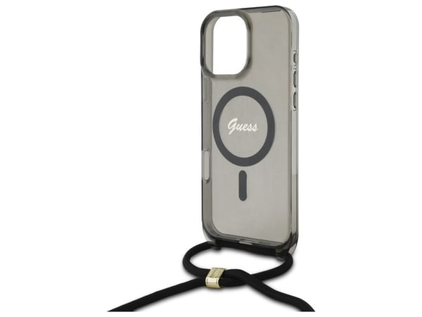 Guess GUHMP16LHCTSGNSK Apple iPhone 16 Pro 6.3" dėklas telefonui juodos spalvos Crossbody johto Script MagSafe