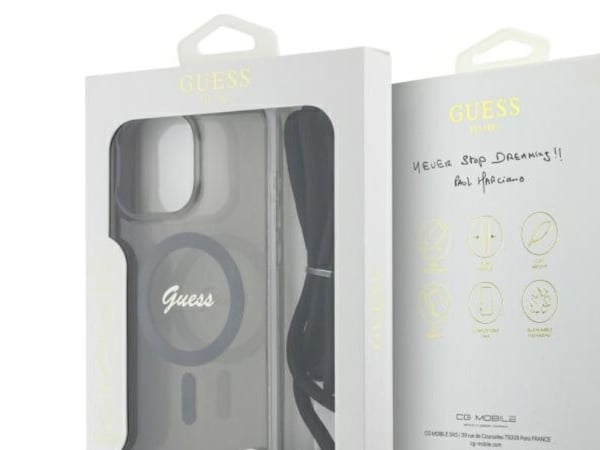 Guess GUHMP16LHCTSGNSK Apple iPhone 16 Pro 6.3" dėklas telefonui juodos spalvos Crossbody johto Script MagSafe