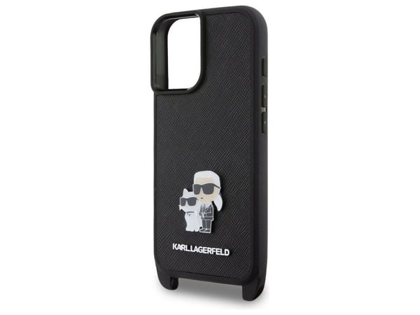Karl Lagerfeld KLHCP16SSAKCPBK Apple iPhone 16 6,1" deksel til telefon, svart Saffiano Karl&Choupette Metal Pin CBDY Strap