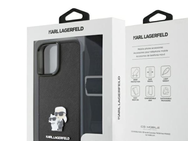 Karl Lagerfeld KLHCP16SSAKCPBK Apple iPhone 16 6,1" mobilskal, svart Saffiano Karl&Choupette Metal Pin CBDY Strap