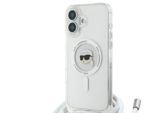 Karl Lagerfeld KLHMP16SHCKHNT Apple iPhone 16 6.1" dėklas telefonui skaidrus Crossbody IML Karl Head MagSafe