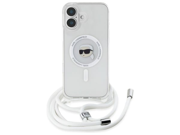 Karl Lagerfeld KLHMP16SHCKHNT Apple iPhone 16 6.1" dėklas telefonui skaidrus Crossbody IML Karl Head MagSafe