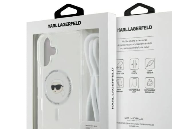 Karl Lagerfeld KLHMP16SHCKHNT mobilskal för Apple iPhone 16 6.1" transparent Crossbody IML Karl Head MagSafe