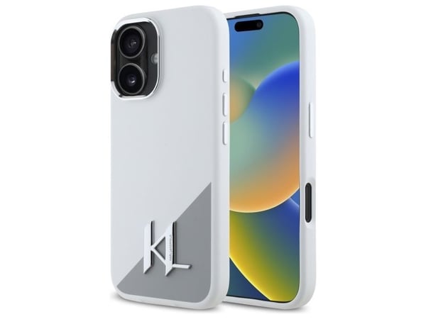 Karl Lagerfeld KLHMP16SSCMKMPCH Apple iPhone 16 6.1 "tapauksessa puhelimen valkoinen kova Silikoni Initial Metal Logo MagSafe