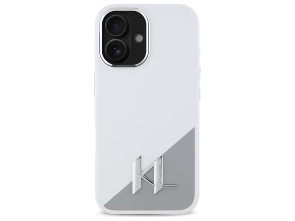 Karl Lagerfeld KLHMP16SSCMKMPCH Apple iPhone 16 6.1 "tapauksessa puhelimen valkoinen kova Silikoni Initial Metal Logo MagSafe