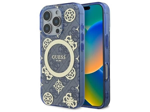 Apple iPhone 16 Pro Max Guess IML Peony 4G-taustalla MagSafe (GUHMP16XH4PYEEB) dėklas telefonui mėlynos spalvos