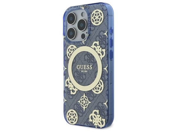 Apple iPhone 16 Pro Max Guess IML Peony 4G-taustalla MagSafe (GUHMP16XH4PYEEB) dėklas telefonui mėlynos spalvos