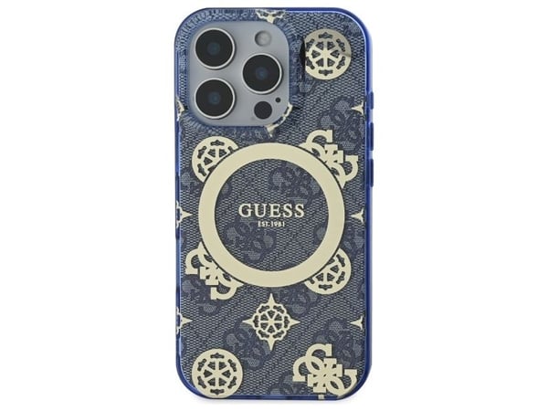 Apple iPhone 16 Pro Max Guess IML Peony 4G-taustalla MagSafe (GUHMP16XH4PYEEB) dėklas telefonui mėlynos spalvos
