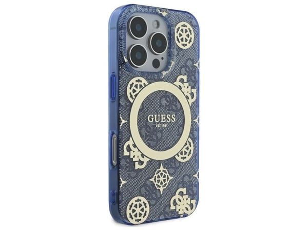 Apple iPhone 16 Pro Max Guess IML Peony 4G-taustalla MagSafe (GUHMP16XH4PYEEB) dėklas telefonui mėlynos spalvos