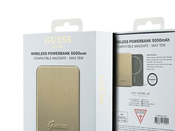 Powerbank Guess Guess Induction Powerbank 15W GUPBM5ALGSGD 5000mAh gull/gull MagSafe Metal Script Logo