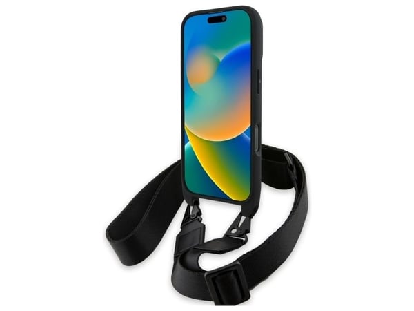 Deklas BMW BMHCP16L23PSVTK iPhone 16 Pro 6.3" juoda/juodas kovakotelo M Edition Carbon Tricolor Lines &amp; hihna