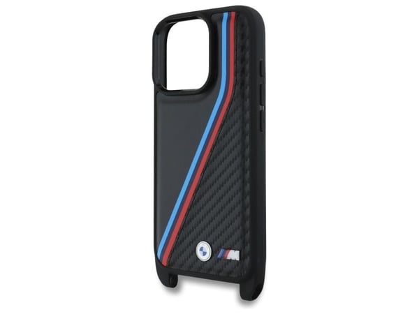 Deklas BMW BMHCP16L23PSVTK iPhone 16 Pro 6.3" juoda/juodas kovakotelo M Edition Carbon Tricolor Lines &amp; hihna