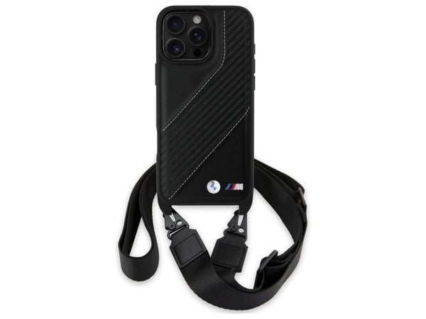 Deklas BMW BMHCP16X23PSCCK iPhone 16 Pro Max 6.9" juoda/juodas kovakotelo M Edition Carbon Stripe & hihna