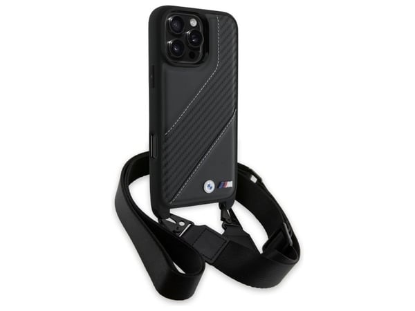 Deklas BMW BMHCP16X23PSCCK iPhone 16 Pro Max 6.9" juoda/juodas kovakotelo M Edition Carbon Stripe & hihna