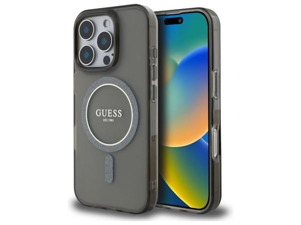 Dėklas Guess GUHMP16XHFGEREK iPhone 16 Pro Max 6.9" juoda/juodas kovakotelo IML Glitter Circle MagSafe IML Glitter Circle MagSafe
