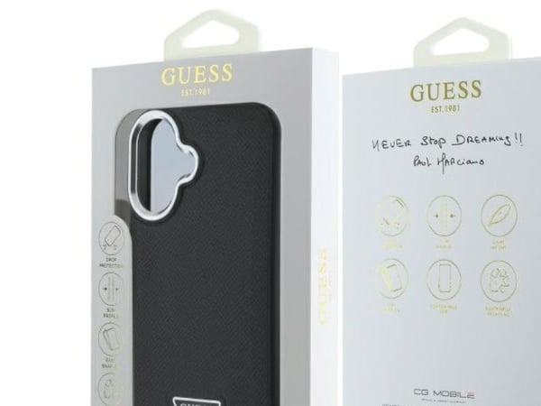 Guess GUHMP16MPGTSPSK Apple iPhone 16 Plus 6.7" dėklas telefonui juodos spalvos hardcase Grained Triangle MagSafe