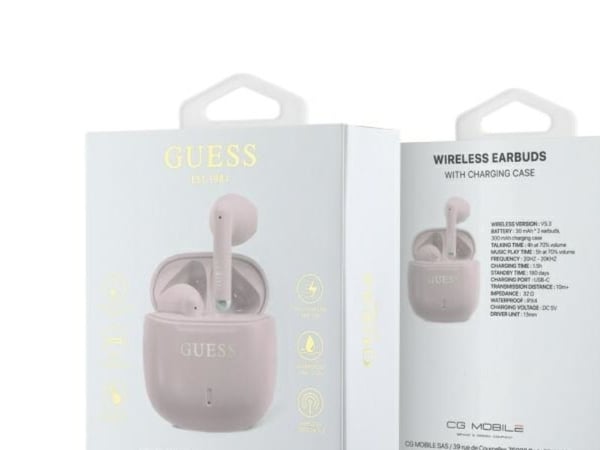 Guess Bluetooth-hodetelefoner GUTWSJ14ESGP TWS + dokking pink/pink Printed Classic Logo