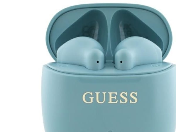 Guess Bluetooth-hodetelefoner GUTWSJ14ESGQ TWS + ladestasjon turkis/turkis Printed Classic Logo
