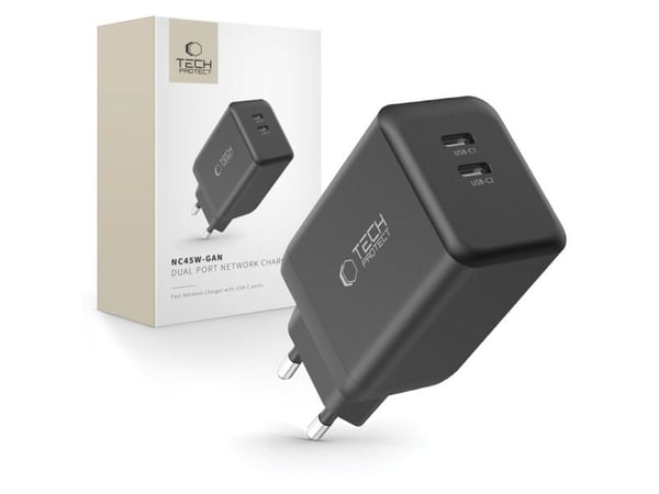 Tech-Protect nettlader NC45W-GAN 2xUSB-C PD45W svart