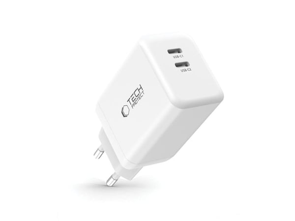Tech-Protect NC45W-GAN-laddare 45 W, 2x USB-C, GaN, vit