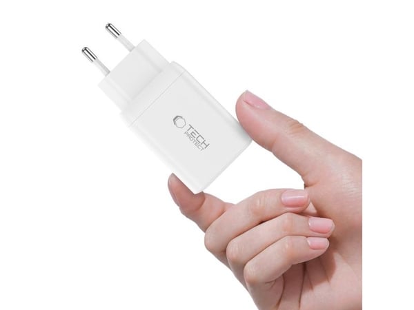 Tech-Protect NC45W-GAN-laddare 45 W, 2x USB-C, GaN, vit