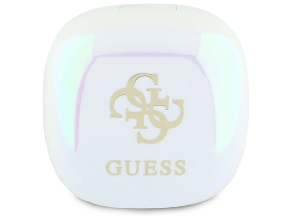 Guess GUTWSJ144ESH trådløse Bluetooth-hodetelefoner TWS + ladestasjon hvit/hvit, iriserende 4G-trykk