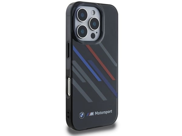 BMW BMHCP16L23HTRAK Apple iPhone 16 Pro 6.3" svart hardt etui Motorsport IML Random Stripes