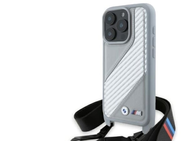 BMW kova kotelo iPhone 16 Pro 6.3" harmaa (M Edition Carbon Stripe & Strap)