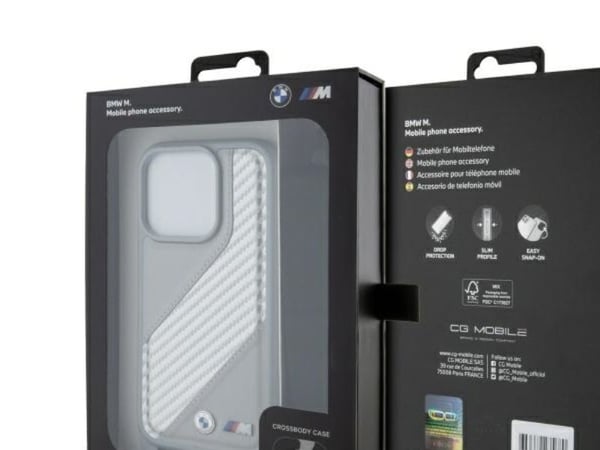BMW kova kotelo iPhone 16 Pro 6.3" harmaa (M Edition Carbon Stripe & Strap)