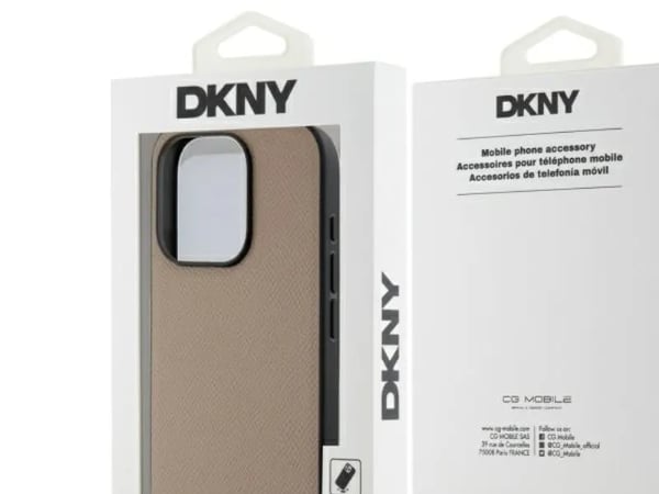 DKNY DKHMP15XPGHLME Apple iPhone 15 Pro Max 6.7" dėklas telefonui gelsvas Grained Metal Logo MagSafe MagSafe