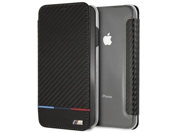 BMW BMTRBKI65PUCARTCBKApple iPhone XS Max bok telefonveske svart Carbon Tricolor Stripe